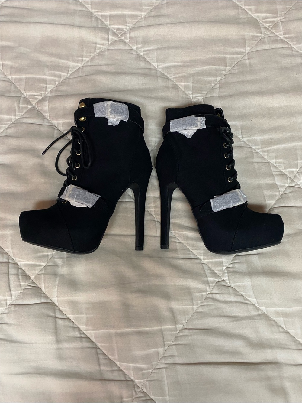 Brand New - JustFabWomen's Black Lace-Up Platform High Heel Ankle Boots